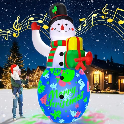 12FT Giant Christmas Inflatables Snowman Decorations Built-in Music Box & 360° Rotation 3-Colored LEDs Huge Christmas Inflatable Large Tall Snowman Christmas Blow Ups Decoration Outdoor Xmas New Year