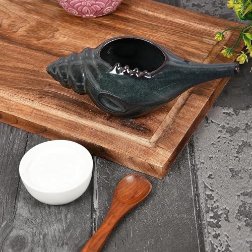 Image of Leak Proof Durable Ceramic Neti Pot with Nostril Plugging Support Better Capacity Holds 300 ml Spill Proof with Comfort Grip Lead Free Microwave Dishwasher Safe (Black)