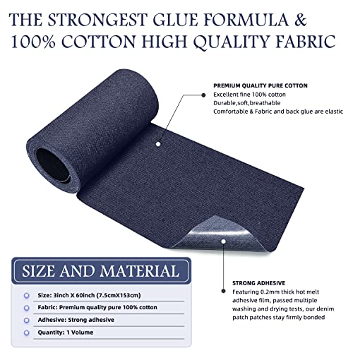 Image of KING MOUNTAIN Iron-on Repair Patch,3 inchx60 inch100% Cotton Denim Iron-on Repair Patch, Jeans and Clothing Repair and Decoration Kit (Blue)