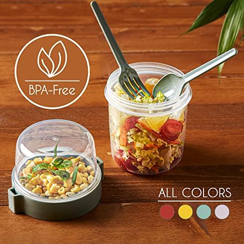CRYSTALIA Take and Go Yoghurt Pot Set 4 BPA Free Yogurt Pot with Spoon & Fork, Overnight Oats, Dishwasher Safe, Breakfast to Go Muesli To Go Fruit Salad Cups With Lids Breakfast Jar Porridge Container
