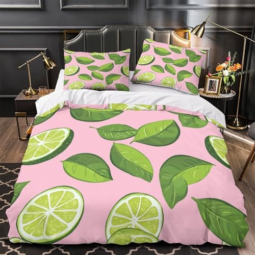 Housse de couette citron vert 140x200 parure 3d microfibre