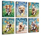 ZOQIPQO Funny Dog Canvas Wall Art,Lovely Dog Canvas Wall Art,Dog Wall Art prints,Colorful Impressionism Dog Wall Art,Funny Dog Decor for Kids Nursery Bedroom Living Room Office Home,6pcs (8X10 frame