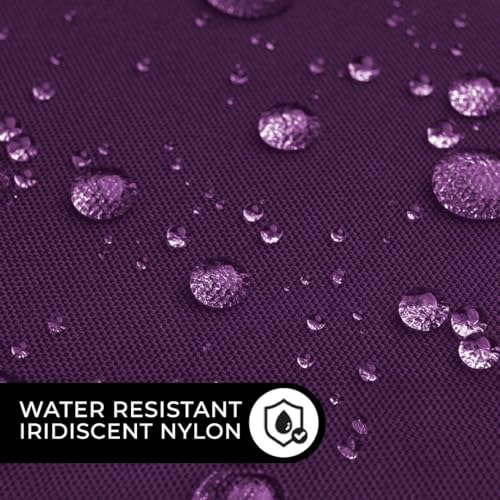 Betty Dain Glitz Rhinestone Zipper Salon Stylist Vest, Rhinestone Closure and Iridescent Fabric, V-Neckline, Adjustable Belt, Pockets with Zippered Bottoms, Water Resistant Lightweight, Purple, L4