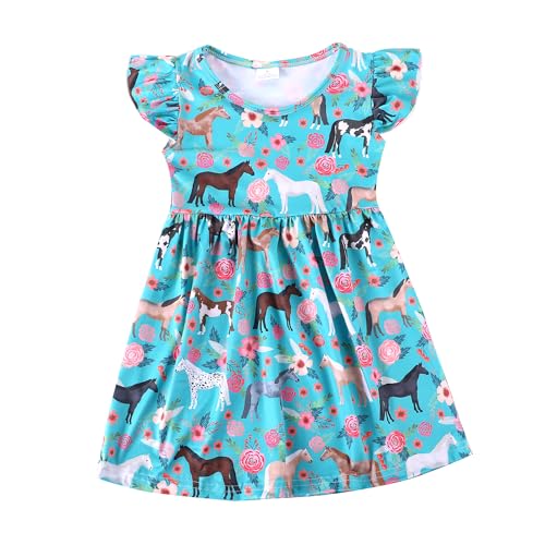 Toddler Girls Dress Baseball Hearts Print Dresses Flutter Sleeve 2-8Y