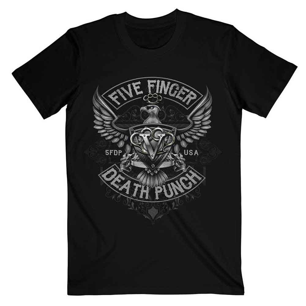 Five Finger Death Punch Men's Black T Shirt Howe Eagle Crest Logo Official M