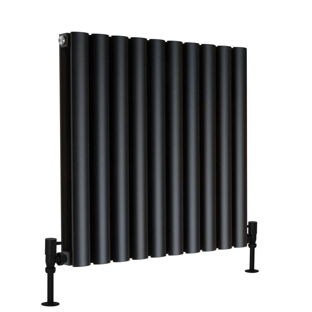 MILANO Black Horizontal Double Oval Panel Aluminium Radiator 600 x 600mm