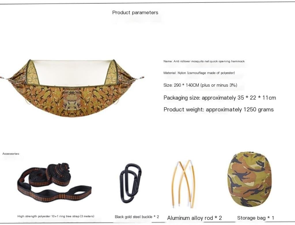 Hammock Double Anti-Rollover Hammock Quick-Open Mosquito Net Outdoor Home Hammock Camping Outdoor Double Mosquito Proof Tent Hammock Outdoor(Green)