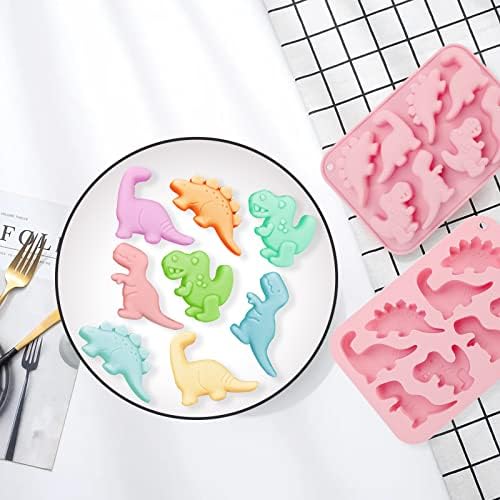 8-Cavity Dinosaur Silicone Mould, Food Grade Chocolate Baking Molds Handmade Soap Making Molds DIY Soft Baking Pan Moulds for Making Fondant, Cake, Muffin, Candy, Jelly, Ice Cube, Pet Treats(Pink)