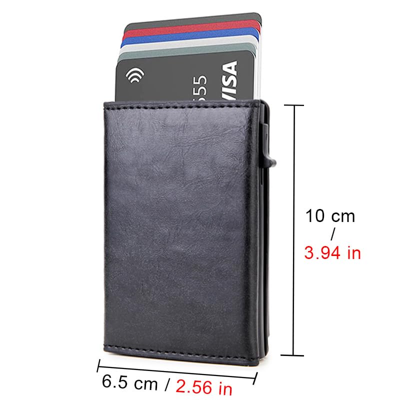 Image of Mens Pop Up Wallet for AirTag: Premium Genuine Leather, RFID Blocking, Smart, Minimalist, 9-14 Card Capacity, ID Window, Cash Slot (Black)