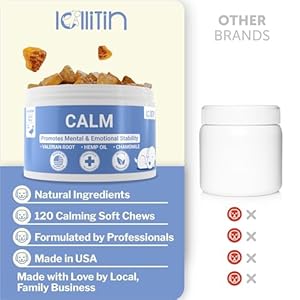 Calming chews for dogs  separation anxiety grooming fireworks storms barking  reduce stress tension  all natural  duck flavor  120 chews  small medium large dogs all breeds   cucciolini doodles