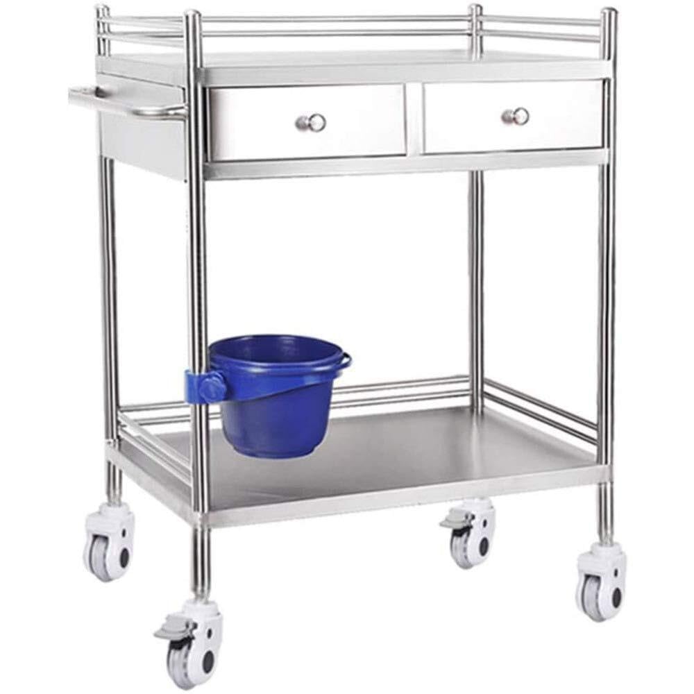 Carrello da portata in acciaio inox con 2 livelli e ruote silenziose, perfetto per cucina, ufficio, bagno e hotel, capacità 80 kg, dimensioni: 60 x 40 x 86 cm