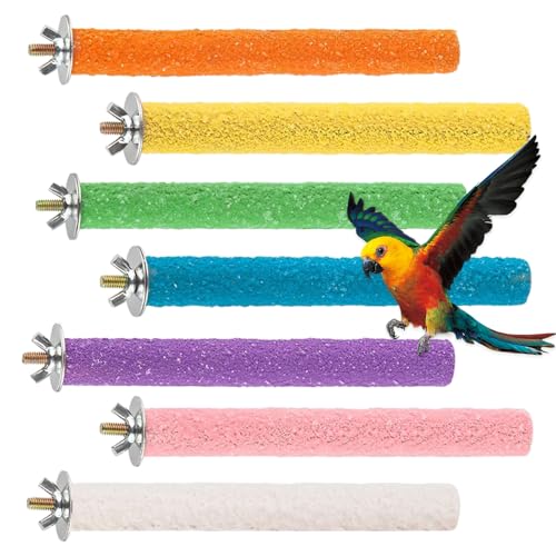 7 Pcs Parrot Perch, Bird Perches for Cage Wooden Bird Toys Budgie Perch Paw Grinding Stick Stand for Cockatiels Lovebirds Parakeet (20cm)
