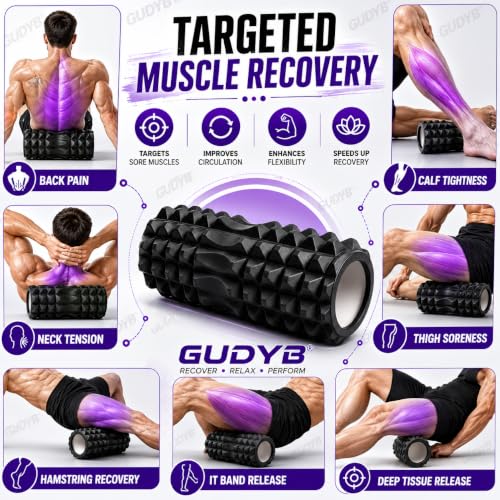 Image of Foam Roller for Deep Tissue Massage, Yoga Stretching Tool for Fitness, Workout (Black, 33cm)