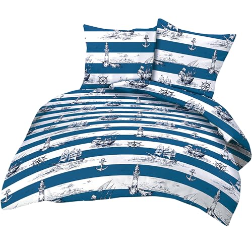 Heubergshop 2-teilige Seersucker Bettwäsche 155x220cm + 80x80cm - Leuchtturm, Maritime, Anker, Schiff in dunkelblau und weiß - Bettgarnitur, 100{d264fa333dab64e57655a3f73dc306a1700de72725c73fbb1da4f0cfd8367fda} Baumwolle, bügelfrei (EW-736/2) Heubergshop 2-teilige Seersucker Bettwäsche 155x220cm + 80x80cm - Leuchtturm, Maritime, Anker, Schiff in dunkelblau und weiß - Bettgarnitur, 100{d264fa333dab64e57655a3f73dc306a1700de72725c73fbb1da4f0cfd8367fda} Baumwolle, bügelfrei (EW-736/2)