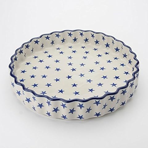 Polish Pottery 24cm Round Fluted Quiche & Flan Dish - Morning Star Cover
