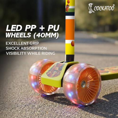 Image of Cockatoo Little Bus Buddy Kick Scooter for Kids 2-12 Years, Kids Scooter with 40MM in PP+PU LED Wheel, 4 Adjustable Height Scooter, Upto 50 Kg (Brown)