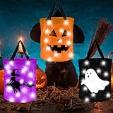 3 Pieces Halloween LED Light Candy Bags Light Up Trick or Treat Bucket with Ghost Pumpkin Witch Pattern Large Goody Bucket Bag for Kids Halloween Party Supplies Favors