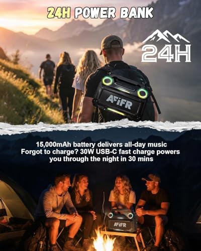 Image of Outdoor Bluetooth Speaker, 160W Loud Bass! Rugged, IP67 Waterproof, 24H Playtime with Lights, Wireless TWS Pairing Portable Speakers for Party, Outsides, Travel, Beach, Garage (Black) | Rugged portable speaker with deep bass, LED lights, TWS pairing for parties, beach, travel, camping, garage