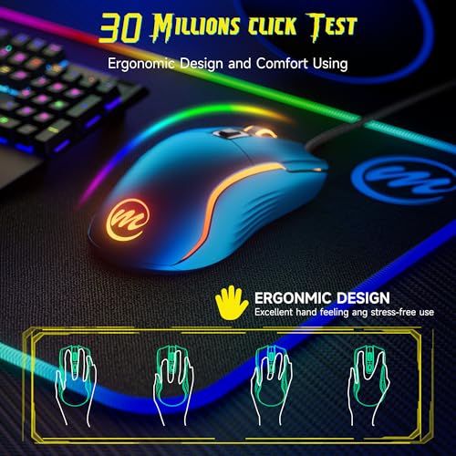 Image of memzuoix Wired Gaming Mouse with RGB - 6 Adjustable DPI up to 12800, 6 Buttons, 12 Lighting Modes, Ergonomic Design with Anti-Slip Rubber Wheel, 5.6ft Braided Cable for PC /Mac /Windows - Blue