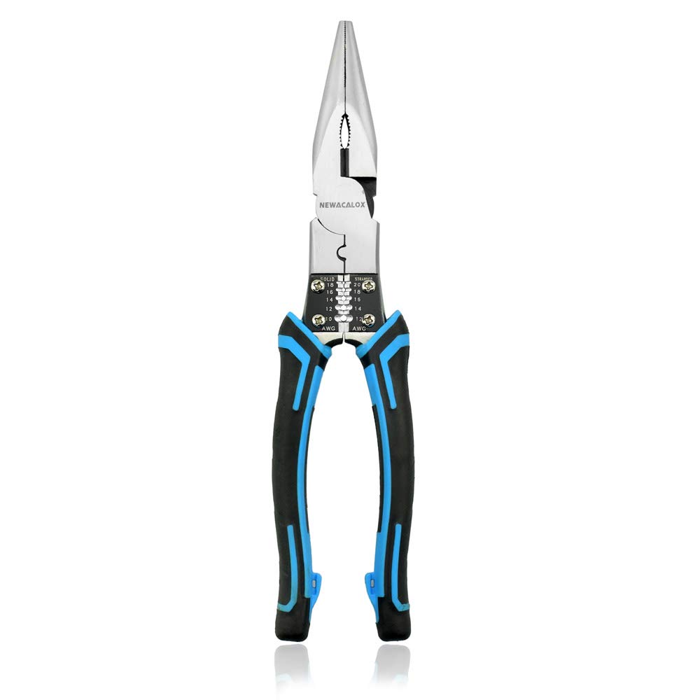 Multitool Needle Nose Pliers with Wire Stripper/Crimper/Cutter Function, Specialty Screw Extraction Side Cutting Long Nose Plier, 9 inch