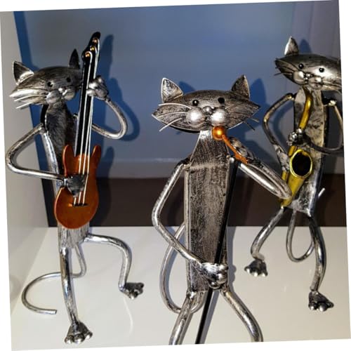Statue chat guitare argentée : déco maison design et idée cadeau chic