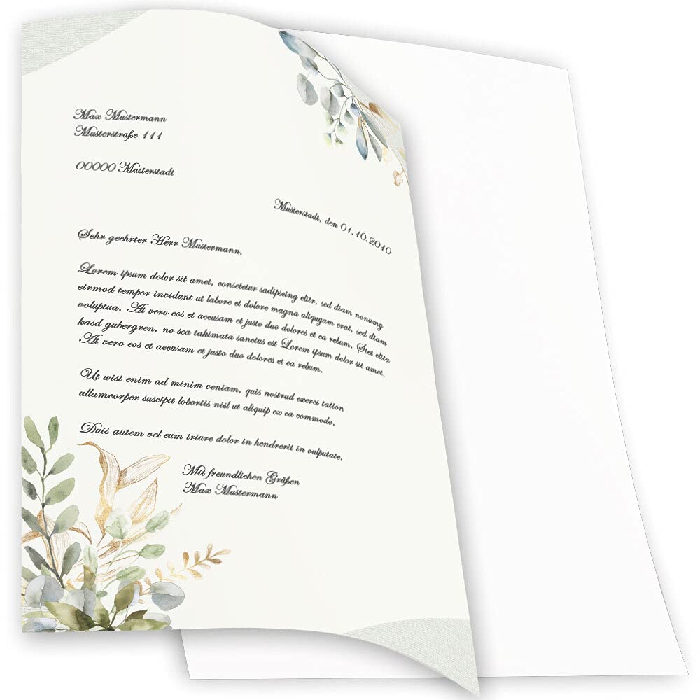 Carta da lettera decorata RAMI VERDI DIN A4 Fiori & Petali