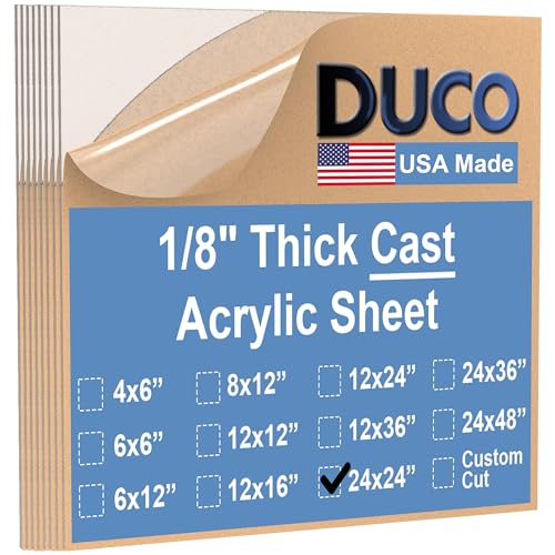 Image of Duco Clear Cast Acrylic Sheets 1 /8 inch (3mm) Thick 24 inch x 24 inch - 8 Pack of USA-Made Transparent Plexiglass Sheet - Shatter Resistant Acrylic Board for Window Replacements, Displays, Signs, & Barriers