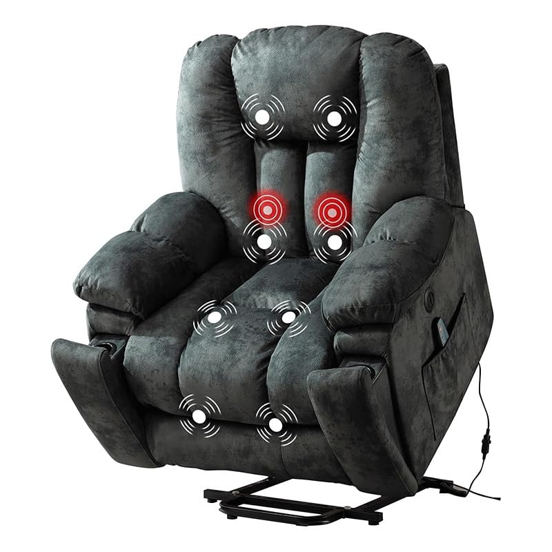 Sillón reclinable grande con masaje y calor gris miniatura 1
