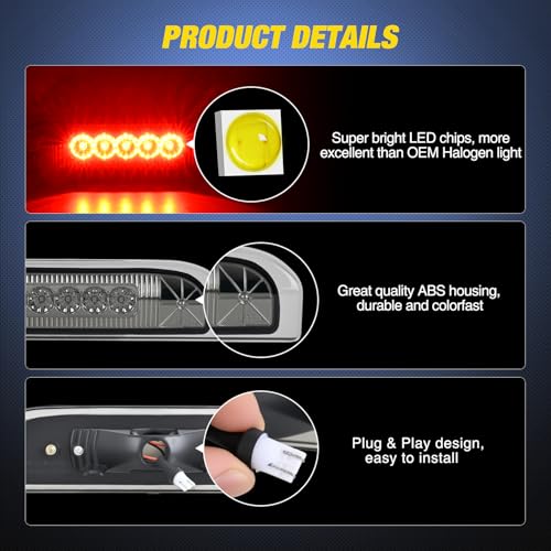 Image of Nilight Third Brake Light Tail High Mount 3rd Stop Lights Smoked Lens Compatible with Nissan Cube 2009 2010 2011 2012 2013 2014 Van SUV Rear Center Cab Lamp