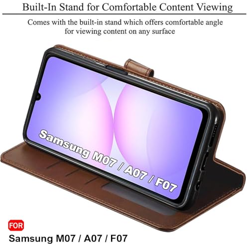 Image of TheGiftKart Flip Back Cover Case for Samsung Galaxy M07 / F07 | Dual-Color Leather Finish | Inbuilt Stand & Pockets | Wallet Style Flip Cover Case for Samsung M07 / F07 (Faux Leather, Brown & Coffee)