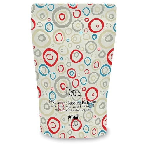 Primal Elements Detoxifying Sea Salt Soak, Bubbling Aromatherapy Salts, Bamboo Charcoal & Essential Oils, Detox, 12 oz Resealable Bag