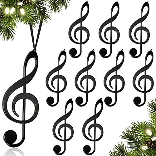 Christmas Music Note Ornaments Treble Clef Ornament for Christmas Tree Clearance Music Themed Party Decorations Treble Clef Hanging Ornaments with Ribbon for Tree Party Decoration (Black, 10 Pieces)
