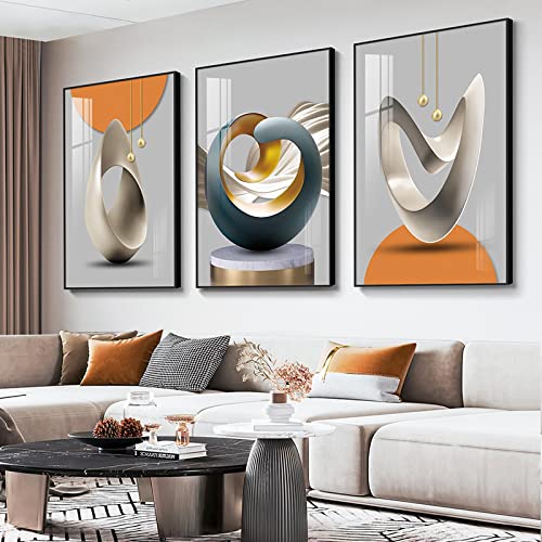 Toile peinture de luxe triptyque arbre cerf or abstrait 75x95cm cadre noir pour salon