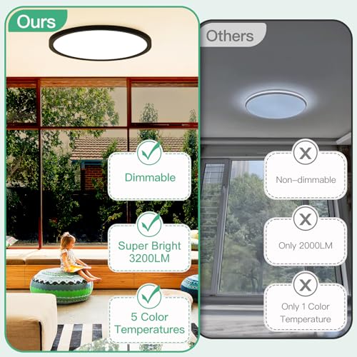 Image of Brightever 12 Inch LED Flush Mount Ceiling Light Fixture, Dimmable, 3200LM