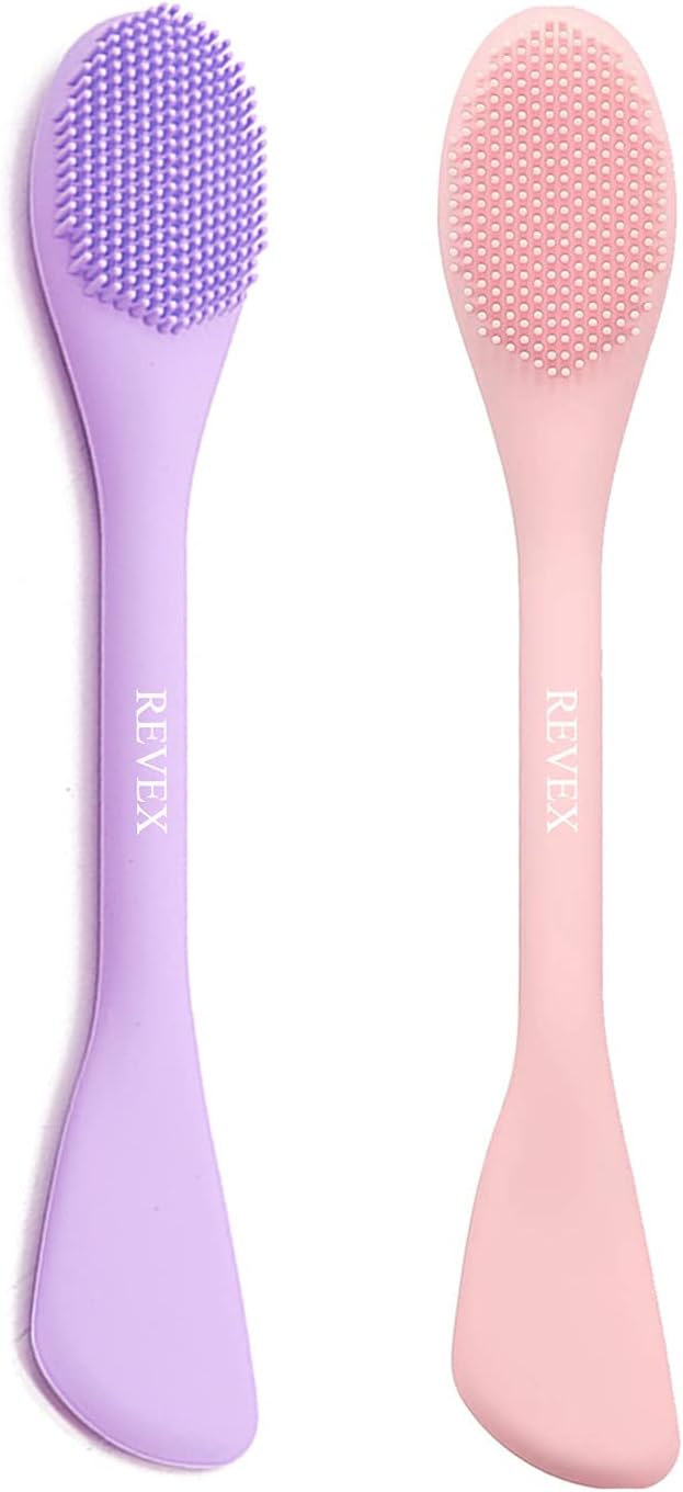 REVEX Pore Cleaning Brush, Face Scrubber, Face Mask Applicator,2Pcs Silicone Facial Mask Applicator Tool for Facial Mud,Face Exfoliator for Makeup Skincare Removal.(Pink+PurPle)