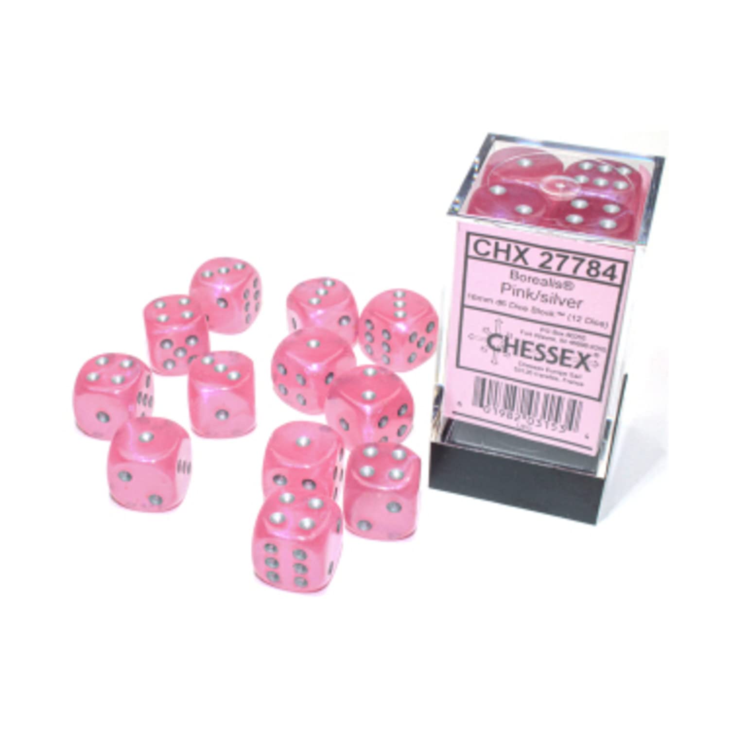 Amazon.com: Chessex Borealis 16mm d6 Pink/Silver Luminary Dice