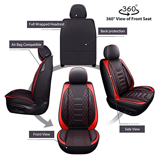 Image of FREESOO Universal Car Seat Covers Full Set Faux Leather Black Red