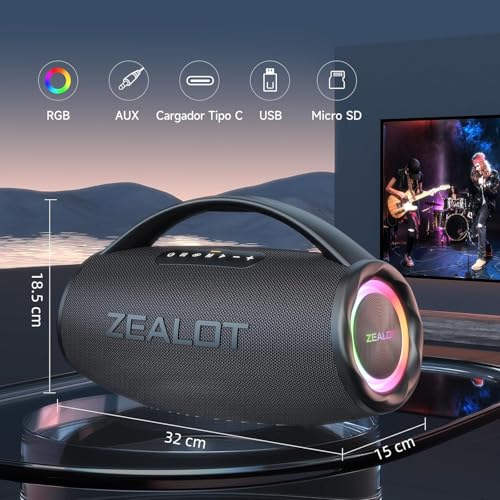 Image of Zealot Bluetooth Speaker, 80W Portable Speaker Loud with Booming Bass, DSP, IP67 Waterproof Outdoor Speaker, Wireless, PowerBank, Bluetooth 5.2, Large Bluetooth Speaker for Camping, Beach, Gift