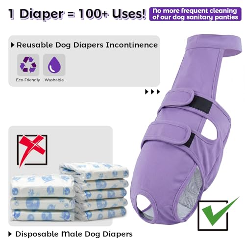 Image of QBLEEV Dog Diapers with Suspenders, Female Escape-Proof Full Body Dog Period Diapers Overalls, Reusable Washable Sanitary Panties for Heat Cycle & Incontinence, Doggie Underwear Onesie with Tail Hole