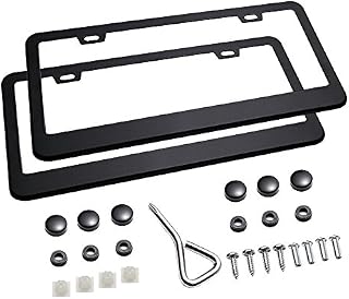 Ohuhu Matte Aluminum License Plate Frame with Black Screw Caps, 2Pcs 2 Holes