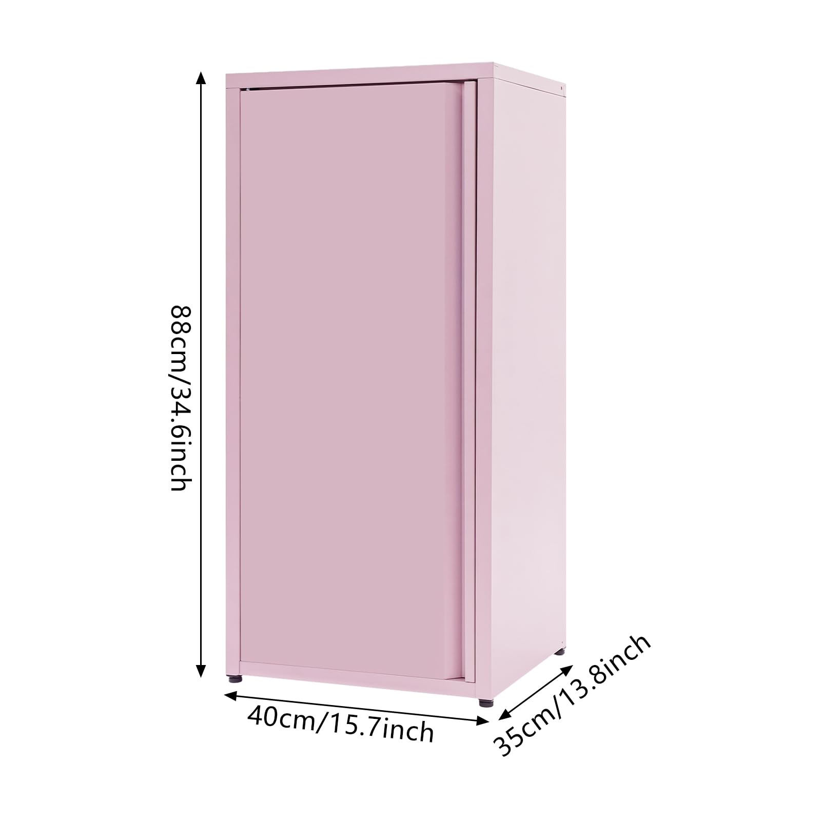 Armadio a 3 livelli con una porta, armadietto da ufficio, armadietto in acciaio, superficie con funzione di assorbimento magnetico, per soggiorno, camera da letto e ufficio, 40 x 35 x 88 cm (rosa)