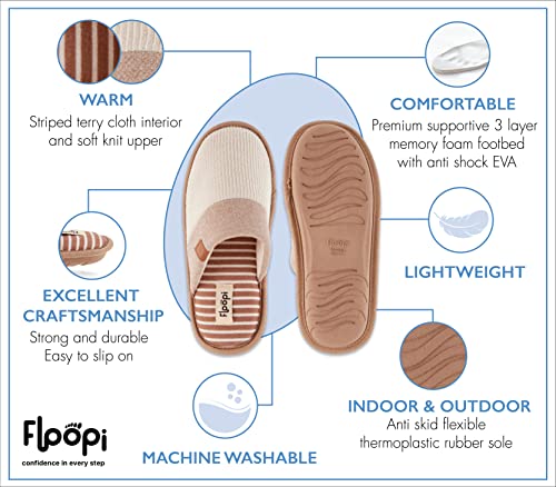 Floopi House Slippers for Women, Soft Ribbed Knit Closed Back Women Slipper, Multiple Layered Comfy Memory Insole Foam with Indoor & Outdoor Anti Skid Sole (S, Taupe-389)3