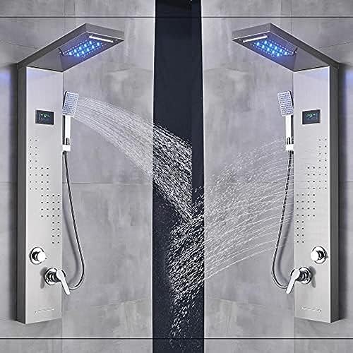 Sistema de Ducha, Panel de Ducha LED de Acero Inoxidable, Torre de Lluvia, Sistema de Boquillas de Masaje de Cascada, Columna de Ducha Mezcladora - Negro 9001, Níquel Cepillado 8013 (Negro 8011) (Níquel Cepillado 8012) miniatura 6