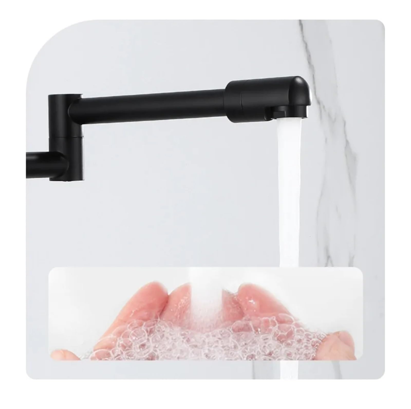 Grifo for llenado de ollas, de Acero Inoxidable, de Montaje en Pared, Color Negro, for Uso Comercial, con Brazo oscilante y Doble articulación, for Cocina, Plegable