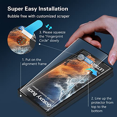 AACL [Fingerprint Compatible][3-Pack] 3D Curved Tempered Glass for Samsung Galaxy S22 Ultra 5G Screen Protector, [Easy Installation with Alignment][Anti-Scratch][Case Friendly] by AACL - Image 6