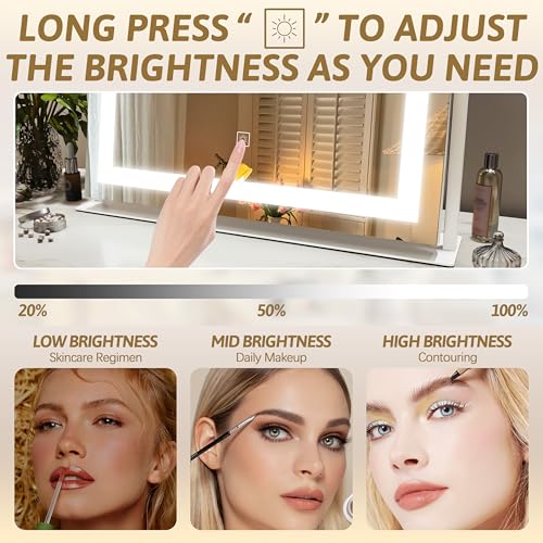 Vanity Mirror with Lights 22"x18", Lighted Makeup Mirror with 10X Magnification, Smart Touch 3 Colors Dimmable, 360° Rotation, Women Gift, Dresser Mount, Bathroom (White)