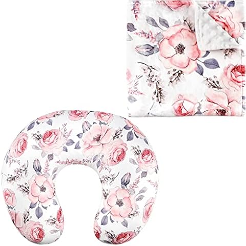 SWESEN Baby Blanket for Girls and Nursing Pillow Cover, Pink Floral Cover