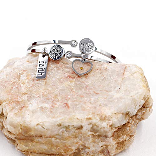 Image of Uloveido Rose Gold Plated Tree Of Life Bangle Cuffs Faith Mustard Seed Pendant Charms Open Bracelet for Women Y1028