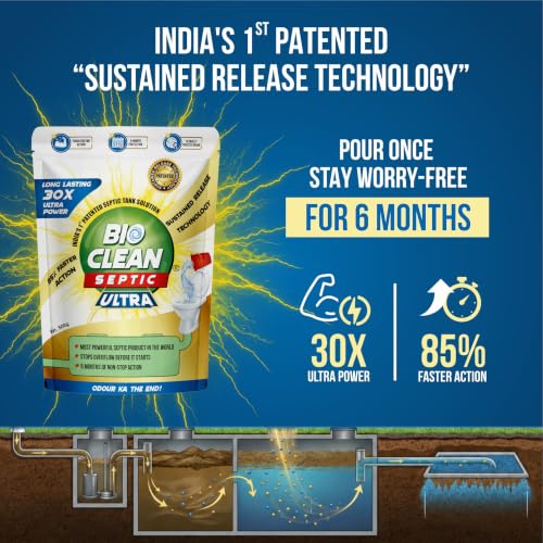 Image of Bioclean Septic ULTRA - India's 1st Patented Septic Tank Cleaning Powder| Septic Tank Solution for Long Term | 6 Months of Septic Protection | Reduces septic Sludge, Odour & Overflow | 500gms