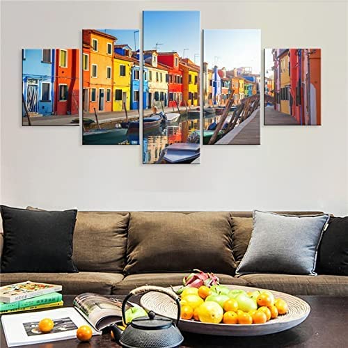 Impresiones De Lona,5 Lienzos Parciales, 5 Piezas De Mural, Decoración De La Sala De Estar, Arte De Pared Modular, Pintura De Tablas, Venecia Agua Paisaje Sin Marco 200 X 100 Cm